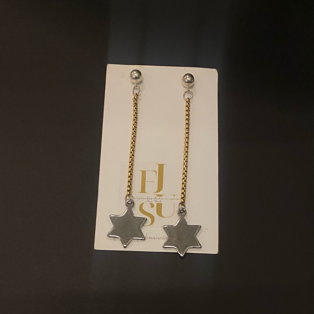Handmade Gold plated titanium and sterling Silver 925 Star Dangle Earrings